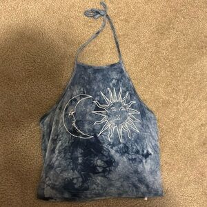 Sun and moon tie die crop top halter